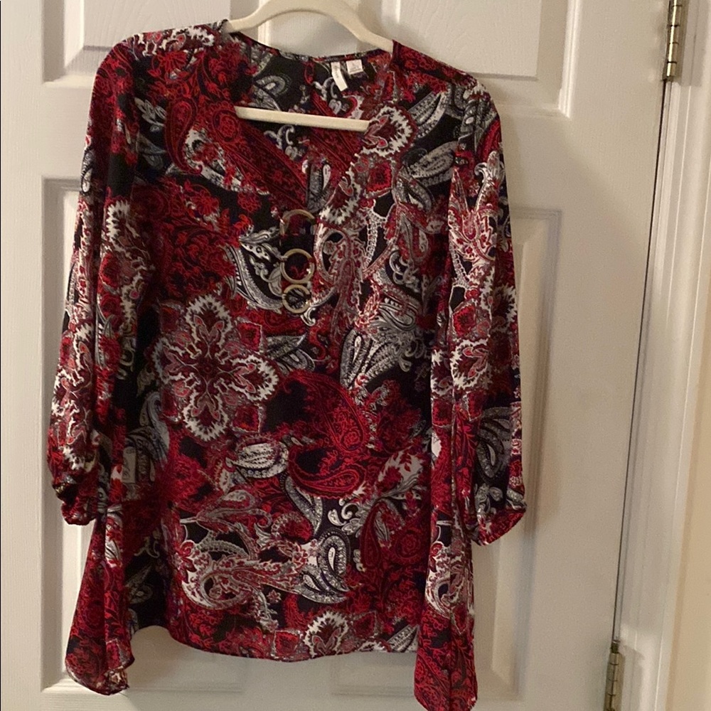 Elegant Red and Black Paisley Women's Top